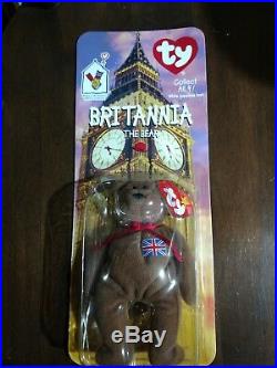 Britannia Bear McDonald's Ty Beanie Baby Rare Errors Red Ribbon Patch Emblem!