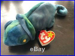 Errors RARE Ty Beanie Baby 4th Gen 1997 Rainbow The Iguana Chameleon for sale online 