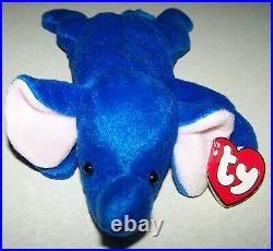 1993 Royal Blue Elephant Peanut (style 4062) Ty Beanie Babies PVC Pellets RARE