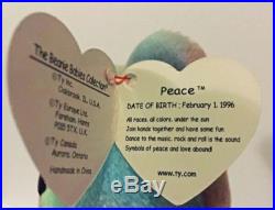 1996 Ty Beanie Babie Very Rare PEACE BEAR NEW RARE TAG