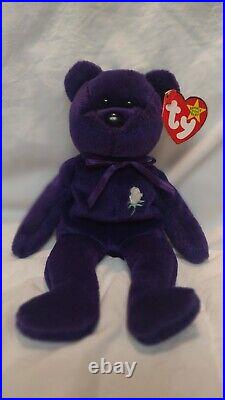 1997 Princess Diana Ty Original Beanie Baby Purple Bear Vintage Rare Near Mint