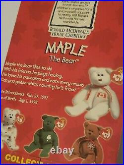 1997 Ty MAPLE the Bear McDonald's Teenie Beanie Retired With Multi Errors RARE