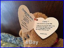 2 Retired Rare 4052 Ty Curly Bear Beanie Babies with Valuable Errors