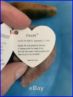Authentic Rare TY Beanie Baby CLAUDE The Crab with errors