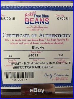 Authenticated 1st Gen Blackie MWMT MQ Ty Beanie Baby Rare