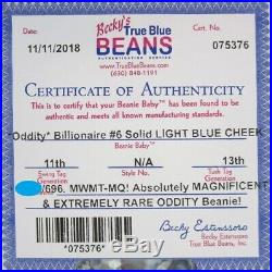 Authenticated ODDITY Ty BILLIONAIRE 6 SOLID BLUE CHEEK MWMT MQ Amazingly Rare