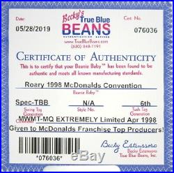 Authenticated Ty Beanie 1998 MCDONALD'S CONVENTION ROARY So, So Rare MWMT MQ
