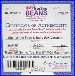 Authenticated Ty Beanie 2nd Gen OLD FACE NIP Ultra Rare UK Swing Tag MWMT MQ