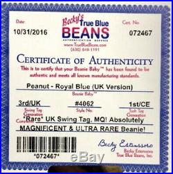 Authenticated Ty Beanie 3rd Gen UK Version ROYAL BLUE PEANUT Ultra Rare MWMT MQ