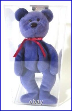 Authenticated Ty Beanie Baby Violet EMPLOYEE TEDDY with RED Ribbon Ultra Rare MQ