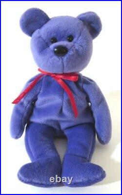 Authenticated Ty Beanie Baby Violet EMPLOYEE TEDDY with RED Ribbon Ultra Rare MQ