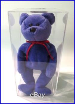 Authenticated Ty Beanie EMPLOYEE TEDDY Red Ribbon New Face Violet Rare & MQ