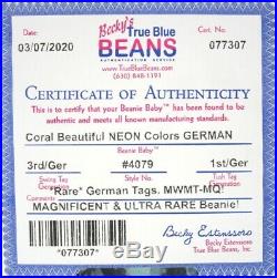 Authenticated Ty Beanie GERMAN 3rd / 1st Gen CORAL MWMT MQ Magnificent & Rare
