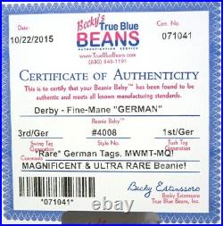 Authenticated Ty GERMAN 3rd / 1st Gen FINE MANE DERBY Immaculate Rare MWMT MQ