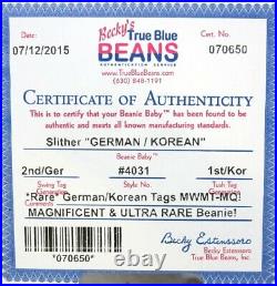 Authenticated Ty GERMAN KOREAN 2nd / 1st Gen SLITHER Pristine So Rare MWMT MQ