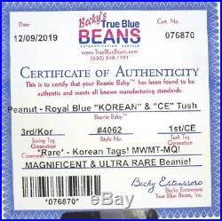Authenticated Ty KOREAN 3rd / 1st Gen ROYAL BLUE PEANUT Ultra Rare MWMT MQ