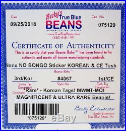 Authenticated Ty KOREA KOREAN 3rd / 1st Gen NANA Ultra, Ultra Rare MWMT MQ
