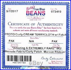 Authenticated Ty PROTOTYPE Solid Cream Terrycloth CURLY Teddy RARE & EXQUISITE