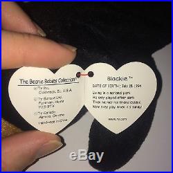 BLACKIE the BEAR Rare Ty Beanie Baby 7 Tag Errors Origiinal Suface 1993/1994 PVC