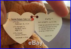 Beanie Baby 1996 Curly Bear Very Rare Hang Tag Errors