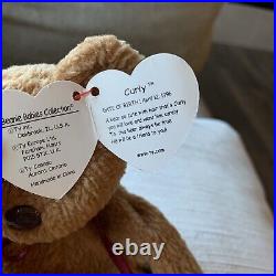 Curly Bear Collectors MWMT Many Tag Errors! #4052 Rare + Mint TY Beanie Babies