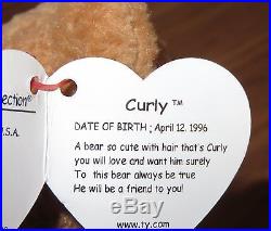 Curly TY Original Beanie Baby Bear1996 RARE with many unique Errors