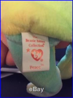 EXTREMELY RARE ERRORS TY Beanie Babies Peace Bear Retired tag Suface Origiinal