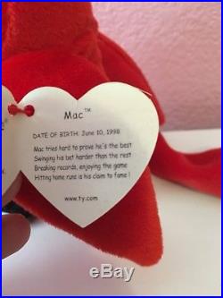 Extremely Rare TY Beanie Baby Mac The Cardinal With All Errors NM