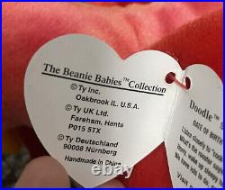 MINT Rare 1996 DOODLE Ty Beanie Baby PVC Pellets TAG ERRORS