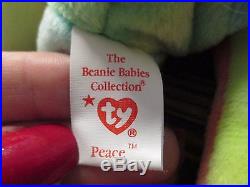 MWMT Peace Bear TY original beanie baby RETIRED double misprint hang tag rare 96