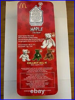 Maple The Bear w Errors Ty Beanie Babies NIB OAKBROOK rare, All 4 Complete