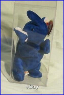Mint, Rare 1995 Royal Blue Peanut Elephant Beanie Baby with Display Case