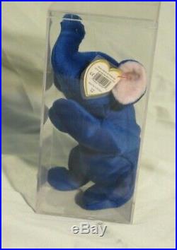 Mint, Rare 1995 Royal Blue Peanut Elephant Beanie Baby with Display Case
