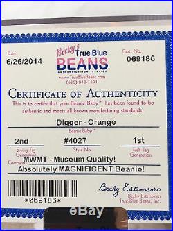 Mwmt MQ Ultra Rare 2nd Gen Orange Digger Crab Ty Beanie Baby! Authenticated TBB