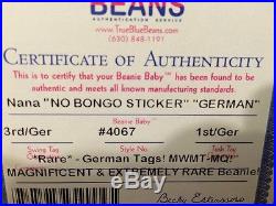 NANA (No Bongo Sticker) Ty Beanie Baby Authenticated MWMT MQ German Tags RARE
