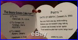 NEW Beanie Babies Patti ERRORS 1993 RARE ORIGINAL OWNER Platypus Baby Bear Toy