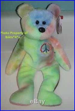 New-stored Original Rare Ty Peace Bear 1996 Beanie Baby-many Errors-pvc Pellets