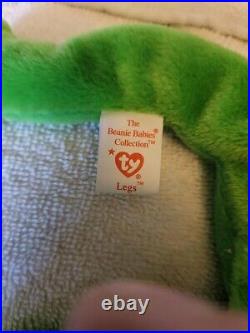 ORIGINAL 1993 Ty Beanie Baby Legs the Frog PVC Pellets/Rare With Errors