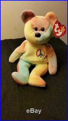 Original TY pastel Peace Bear 19963 ultra Rare errorssee details1st ed