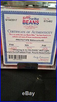 Pax Prototype Billionaire #3 TY Beanie Baby Authenticated MQ Extremely Rare