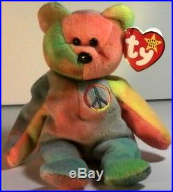 Peace Beanie Baby Bear Rare Errors Deutschland Style 4053 White Wash Colors