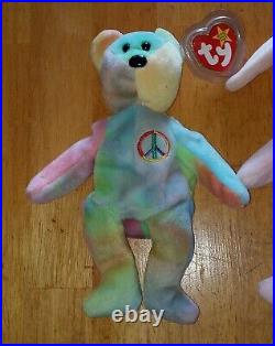 Peace Bear Hoppity Ty Beanie Baby Retired 1996 Lot Rare Tag Errors