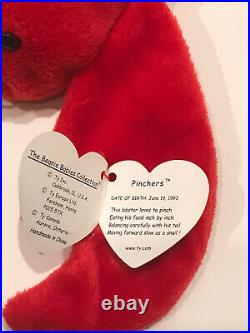 Pinchers the Lobster, Ty Beanie Baby with Errors. MWMT. Original. RARE