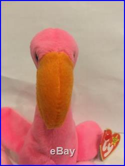 Pinky The Flamingo Ty Beanie Baby Style 4072. Rare, MWMT, P. V. C. Pellets