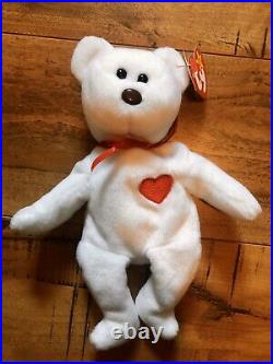 RARE 15 ERRORS VALENTINO Ty Beanie Baby Bear With Brown Nose PVC Pellets MINT