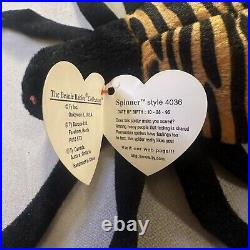 RARE 1996 Original Ty Beanie Baby SPINNER the Spider PVC with Errors