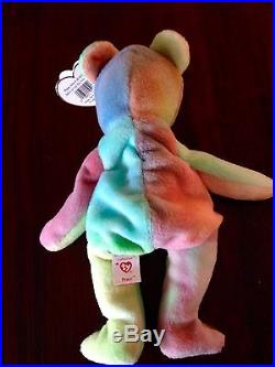 RARE 1996 PEACE Bear Tye Dye Multi Color TY Beanie Babies Baby PVC MINT 4053