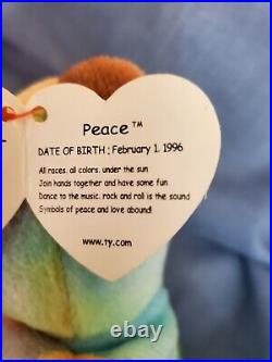 RARE 1996 TY BEANIE BABY PEACE BEAR P. E. Pellets