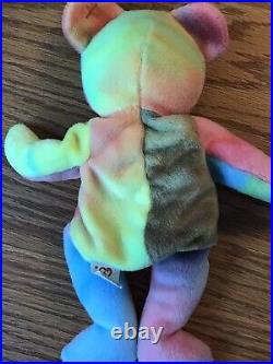 RARE 1996 Ty Beanie Baby Babies Peace Bear Pastel with Tag errors Mistakes