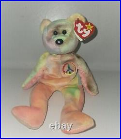 RARE 1996 Ty Beanie Baby PEACE the Bear Mint Condition with ERRORS